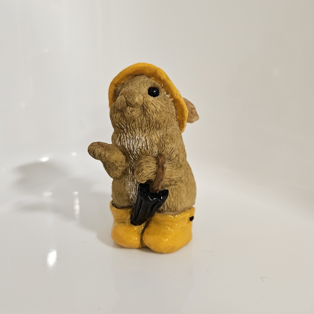 Vintage Bunny Figurine in adorable Yellow Raincoat and boots